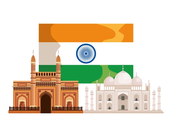 印度国旗国与宫殿建筑 — 图库矢量图片