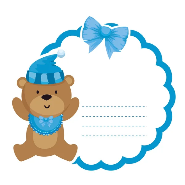 Δαντέλα με μικρό αρκουδάκι και καπέλο — Διανυσματικό Αρχείο