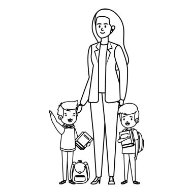 kadın öğretmen ile mutlu öğrenciler erkek