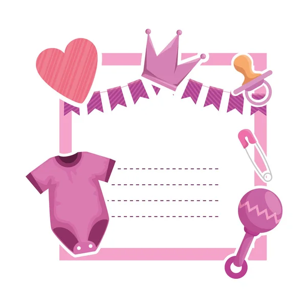 Baby shower card con vestiti e cuore — Vettoriale Stock