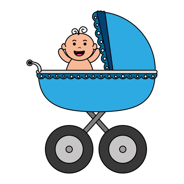 Baby cart with little boy character — Stock Vector
