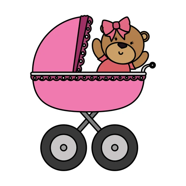 Petit ours en peluche dans le chariot bébé — Image vectorielle