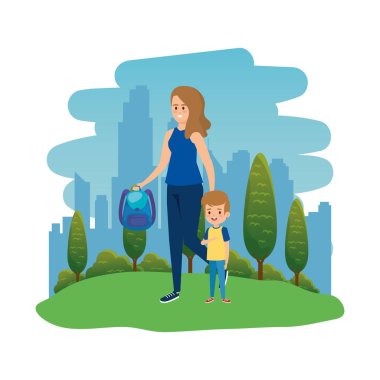 manzara kadın öğretmen ile mutlu öğrenci çocuk