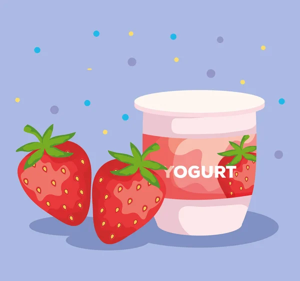 Fruta fresca de fresas y nutrición del yogur — Archivo Imágenes Vectoriales