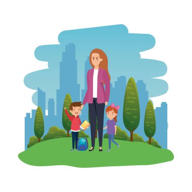 manzara kadın öğretmen ile mutlu öğrenciler çocuklar