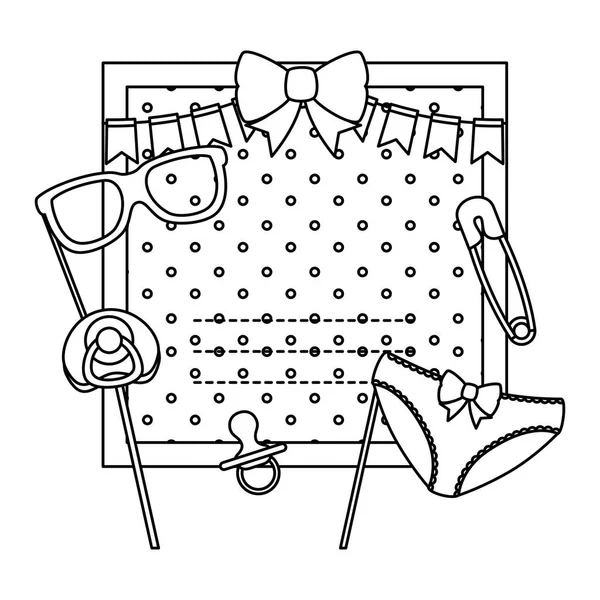 Carte de douche bébé avec sucette et pince à linge — Image vectorielle
