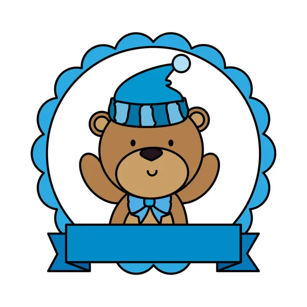 Dentelle avec petit ours en peluche et chapeau — Image vectorielle