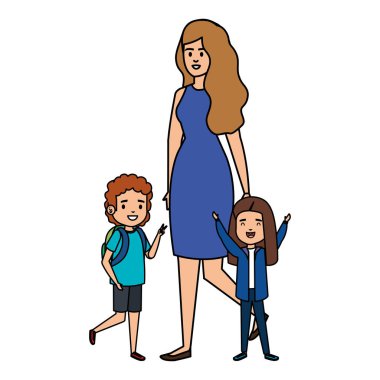 kadın öğretmen ile mutlu öğrenciler çocuklar