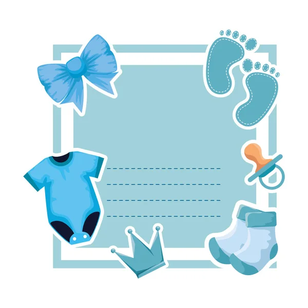 Baby shower card con vestiti e impronta — Vettoriale Stock