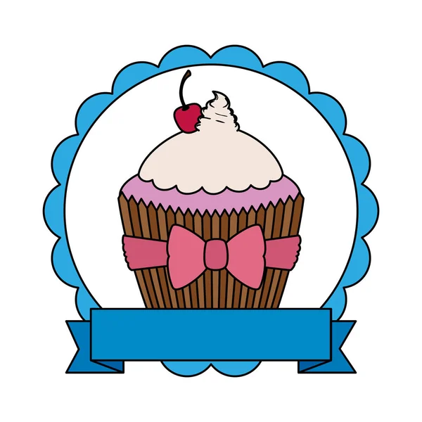 Rendas com doce delicioso ícone de pastelaria cupcake —  Vetores de Stock