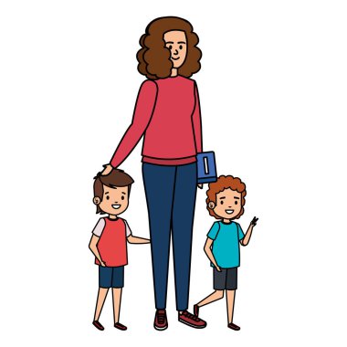 kadın öğretmen ile mutlu öğrenciler erkek