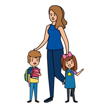 kadın öğretmen ile mutlu öğrenciler çocuklar