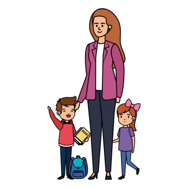 kadın öğretmen ile mutlu öğrenciler çocuklar