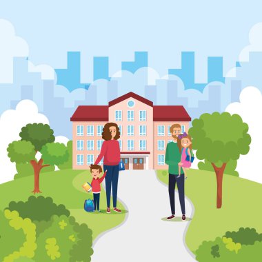 okul açık çift öğretmen ile mutlu öğrenciler çocuklar