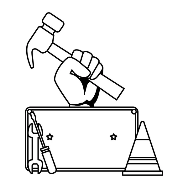 Hand met hamer en set tools — Stockvector