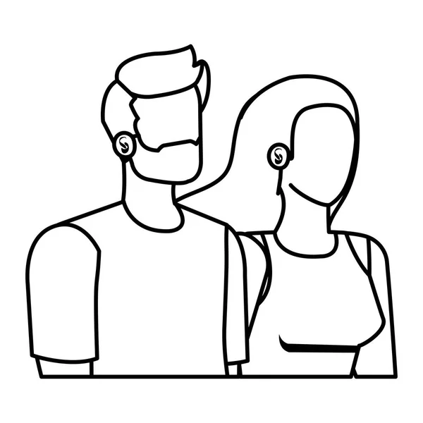 Jeunes amants couple avatars personnages — Image vectorielle