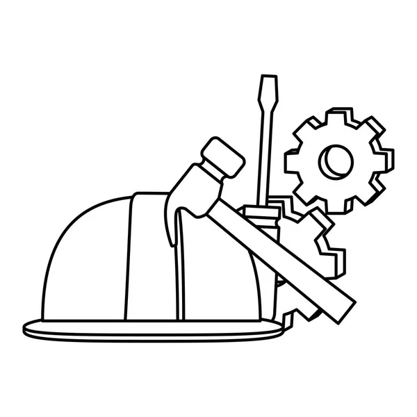 Construcción del casco con engranajes y herramientas — Vector de stock