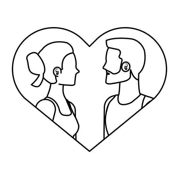 Jóvenes amantes pareja en el corazón amor — Archivo Imágenes Vectoriales