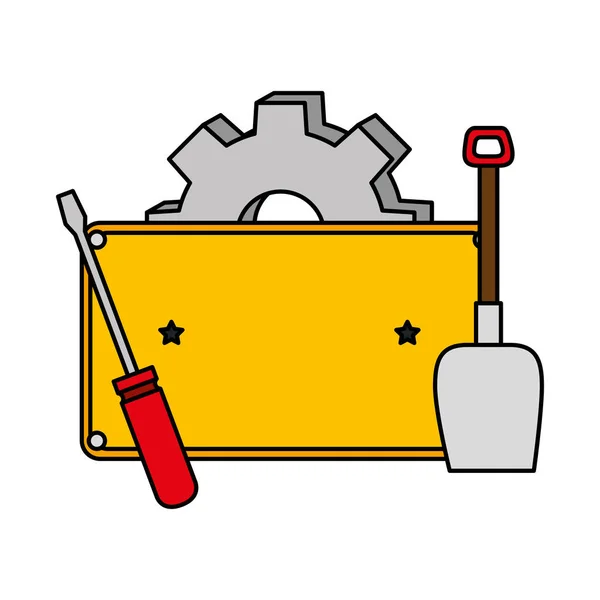Metalowa płytka z wkrętakiem i narzędziami — Wektor stockowy