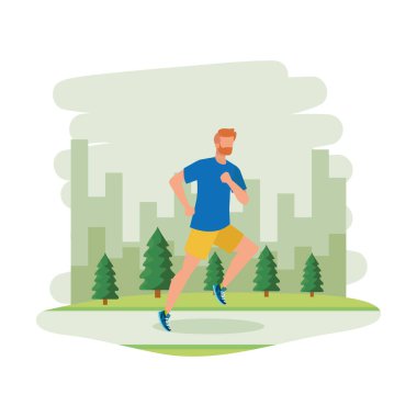 genç atletik adam manzara çalışan