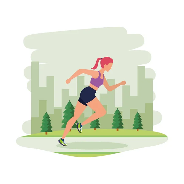 Young athletic woman running in the landscape — Stock Vector