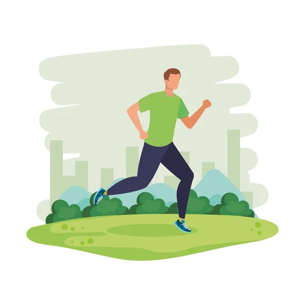 Young athletic man running in the landscape — Stock Vector