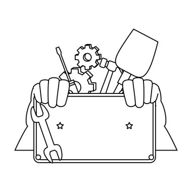 eller, inşaat araçları ile metal plaka kaldırma