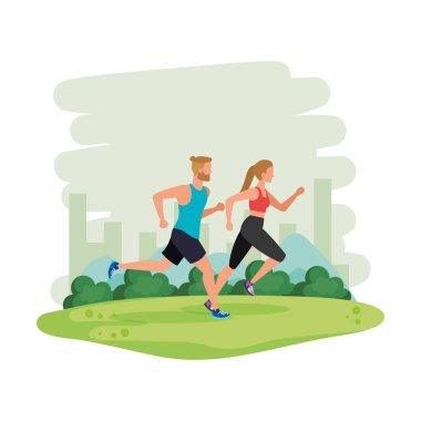 parkta çalışan genç atletik çift