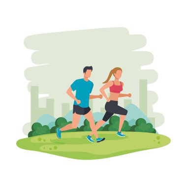 parkta çalışan genç atletik çift