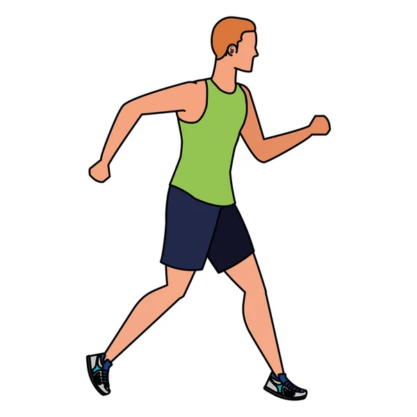 Young athletic man running character — Stock Vector