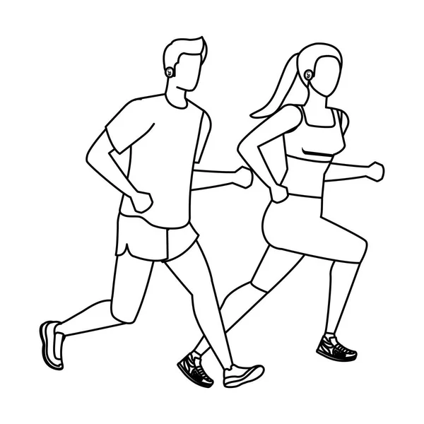 Jeune couple athlétique personnages de course — Image vectorielle