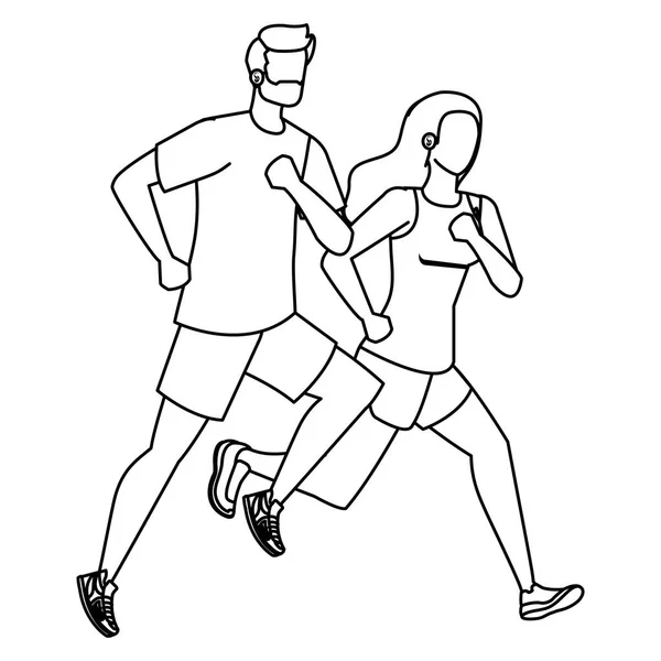Νεαρό αθλητικό ζευγάρι που τρέχουν χαρακτήρες — Διανυσματικό Αρχείο