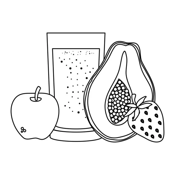 Zumo de frutas con vidrio alimentos saludables — Vector de stock