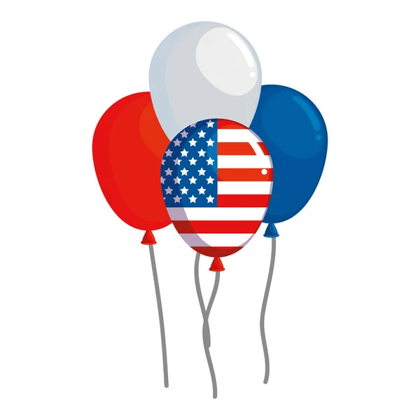 Balloons helium floating with united states of america flag — Stock Vector