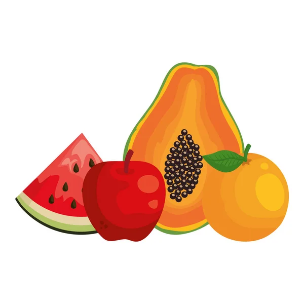 Grupo de frutas frescas alimentos saudáveis — Vetor de Stock
