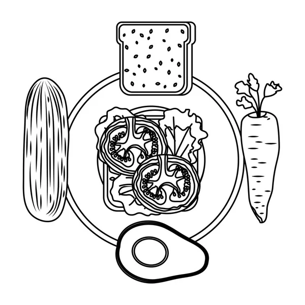 Блюдо со свежими овощами и хлебом — стоковый вектор