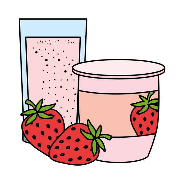 Yaourt aux fraises frais avec verre — Image vectorielle