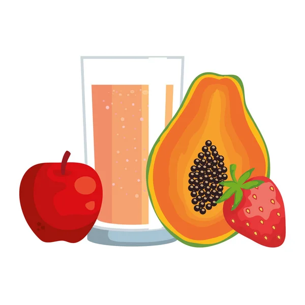 Сокові фрукти зі склянкою здорової їжі — стоковий вектор