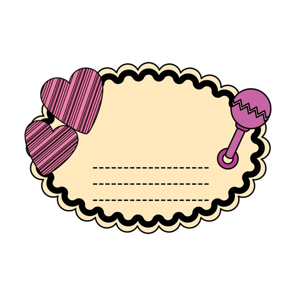Baby shower card with heart and maraca — Stockvector