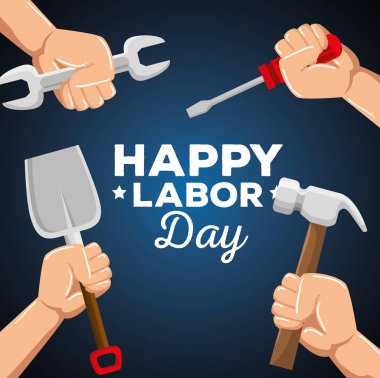 kürek ve çekiç ile anahtar ve tornavida ile eller