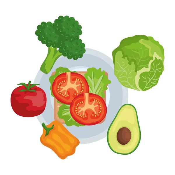 Πιάτο με φρέσκα λαχανικά υγιεινό φαγητό — Διανυσματικό Αρχείο