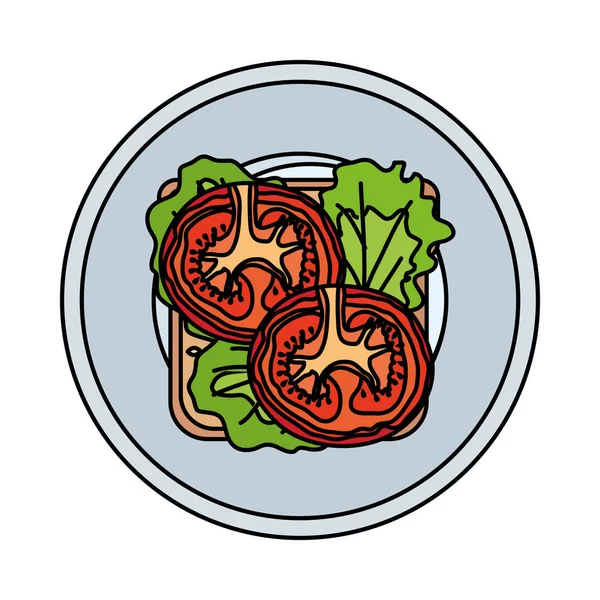 Πιάτο με φρέσκια ντομάτα και μαρούλι λαχανικά υγιεινό φαγητό — Διανυσματικό Αρχείο
