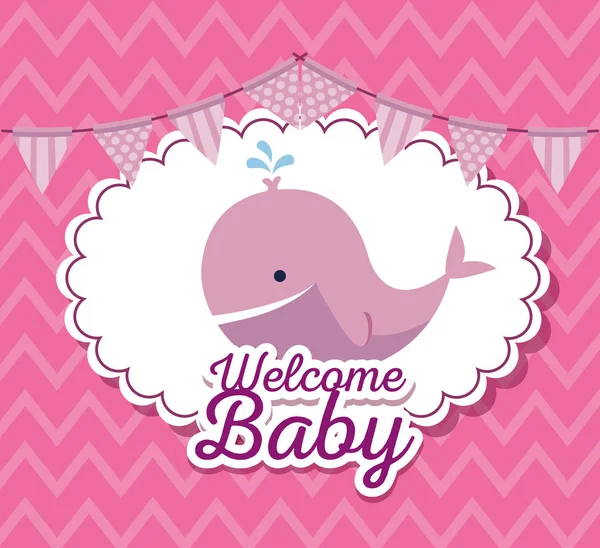 Etiqueta de decoración de ballenas con banner de fiesta — Vector de stock