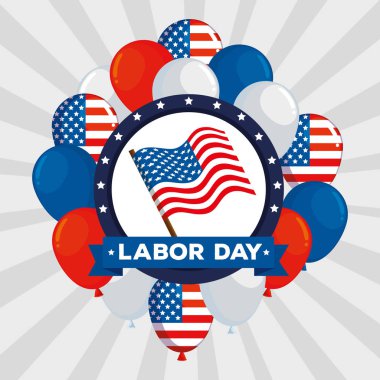 balonlar ve kurdele ile ABD bayrağı etiketi