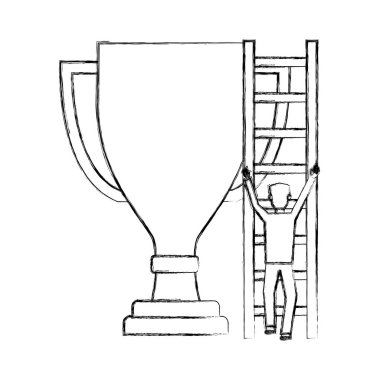 işadamı ve merdiven ile kupa Ödülü Kupası