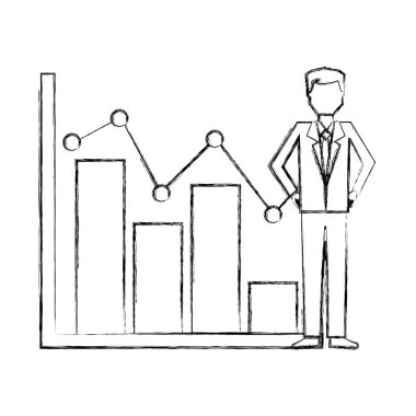 istatistik çubuk grafik ile işadamı sivri çizgi