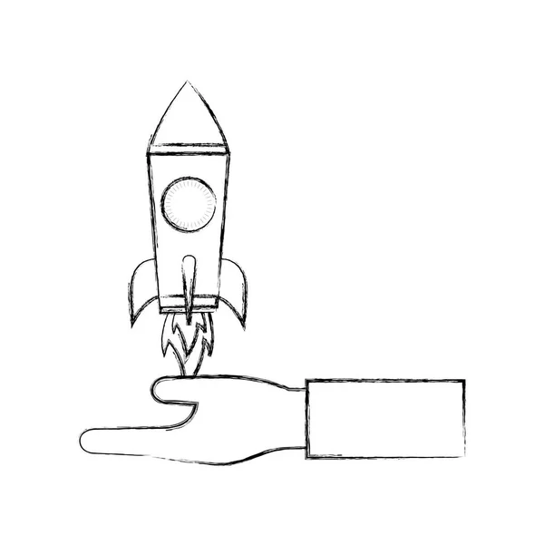 Mano con cohete de arranque icono aislado — Archivo Imágenes Vectoriales