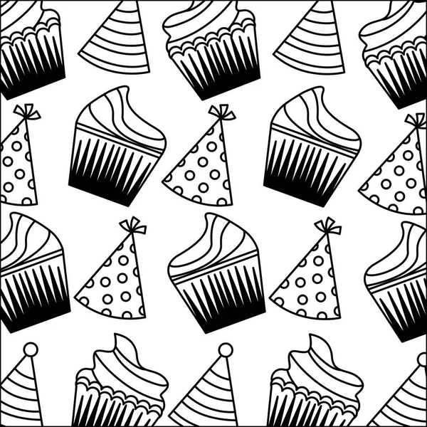 甜杯蛋糕与帽子党模式 — 图库矢量图片