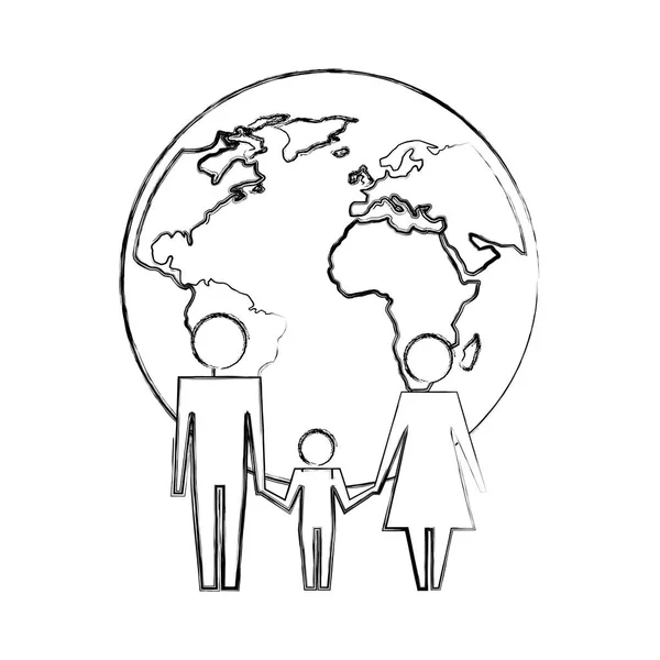 Family unity holding hands world planet — Stock Vector