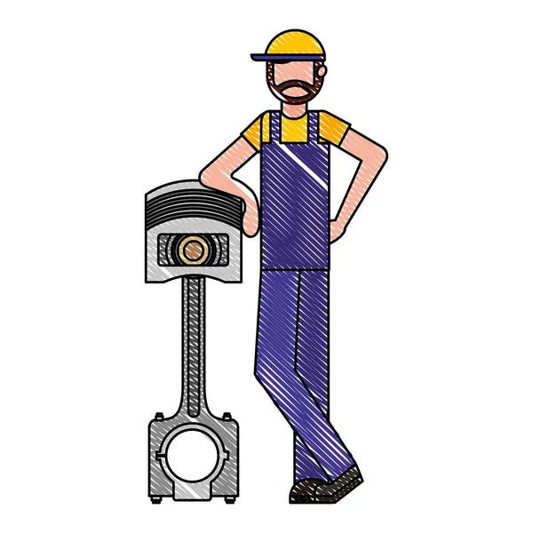 Trabajador mecánico con pistón — Vector de stock